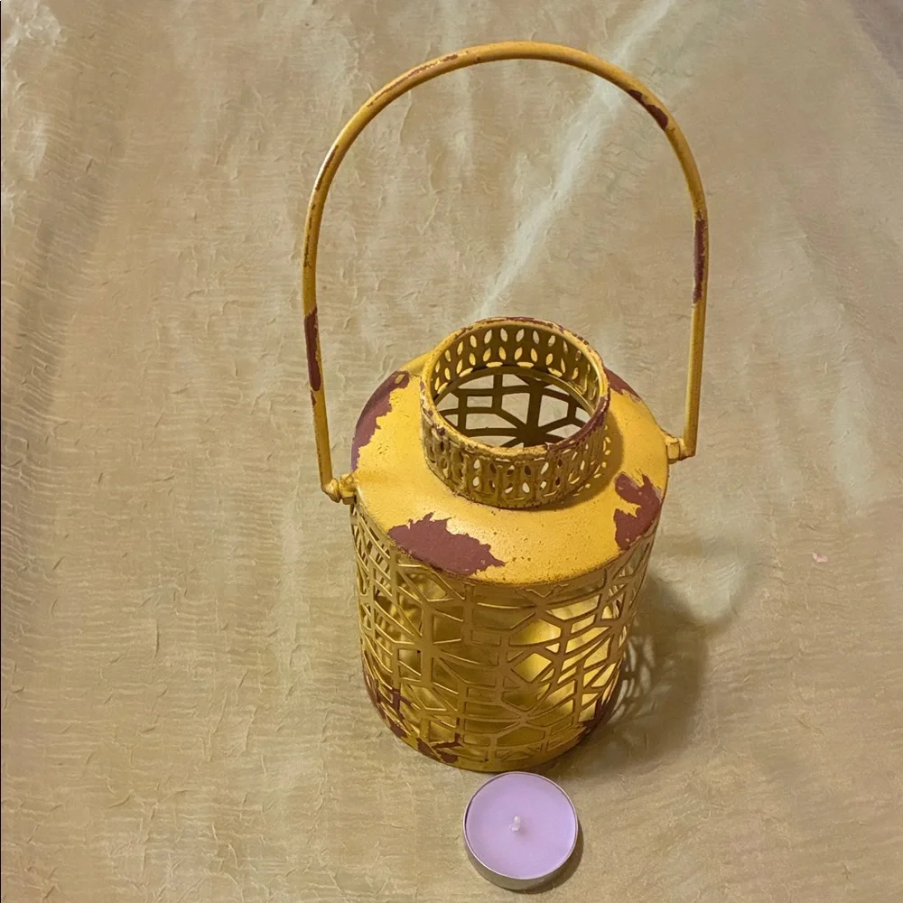 Vintage-Style Yellow Lantern Candle Holder